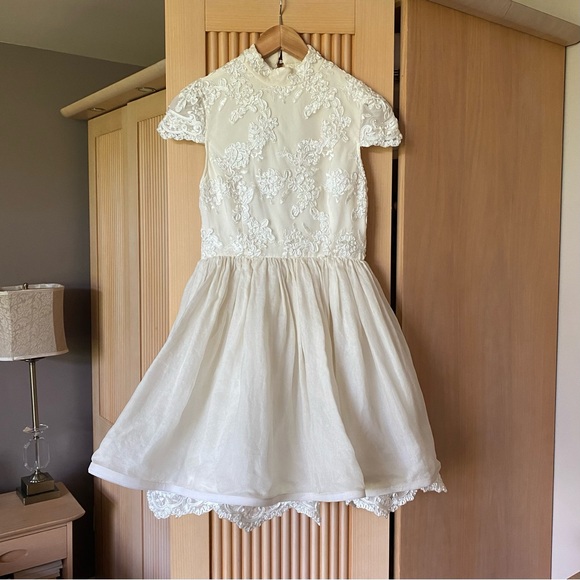 Alice + Olivia lace bodice mini dress eggshell off white - Picture 7 of 16